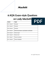 Macbeth 8 AQA Exam-Style Questions On Lady Macbeth: Scene Topic
