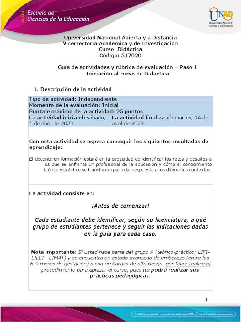 Guia Paso 1 Iniciación Al Curso De Didáctica Pdf Evaluación