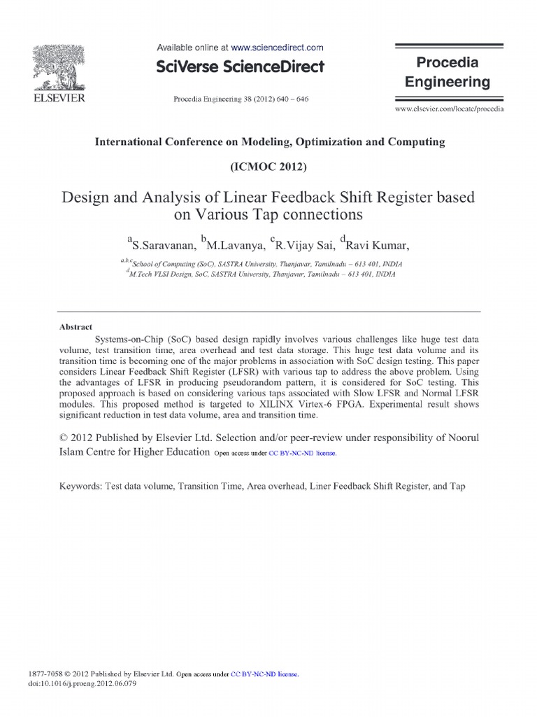 Design and Analysis of Linear Feedback Shift Register Based On Various ...
