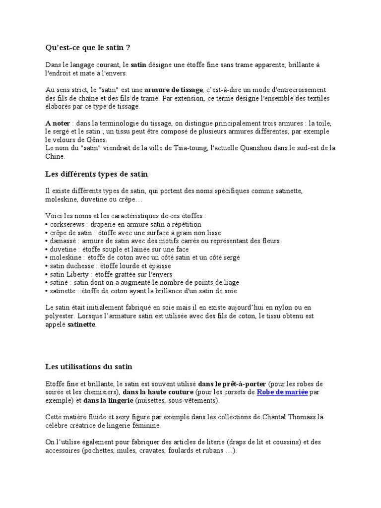Comprendre le Satin et ses Types | PDF | Mode de vie