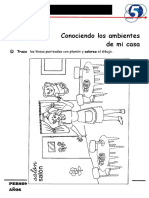 Conociendo Los Ambientes de Mi Casa: Traza Las Líneas Punteadas Con Plumón y Colorea El Dibujo