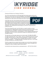 Letter To Skyridge Parents