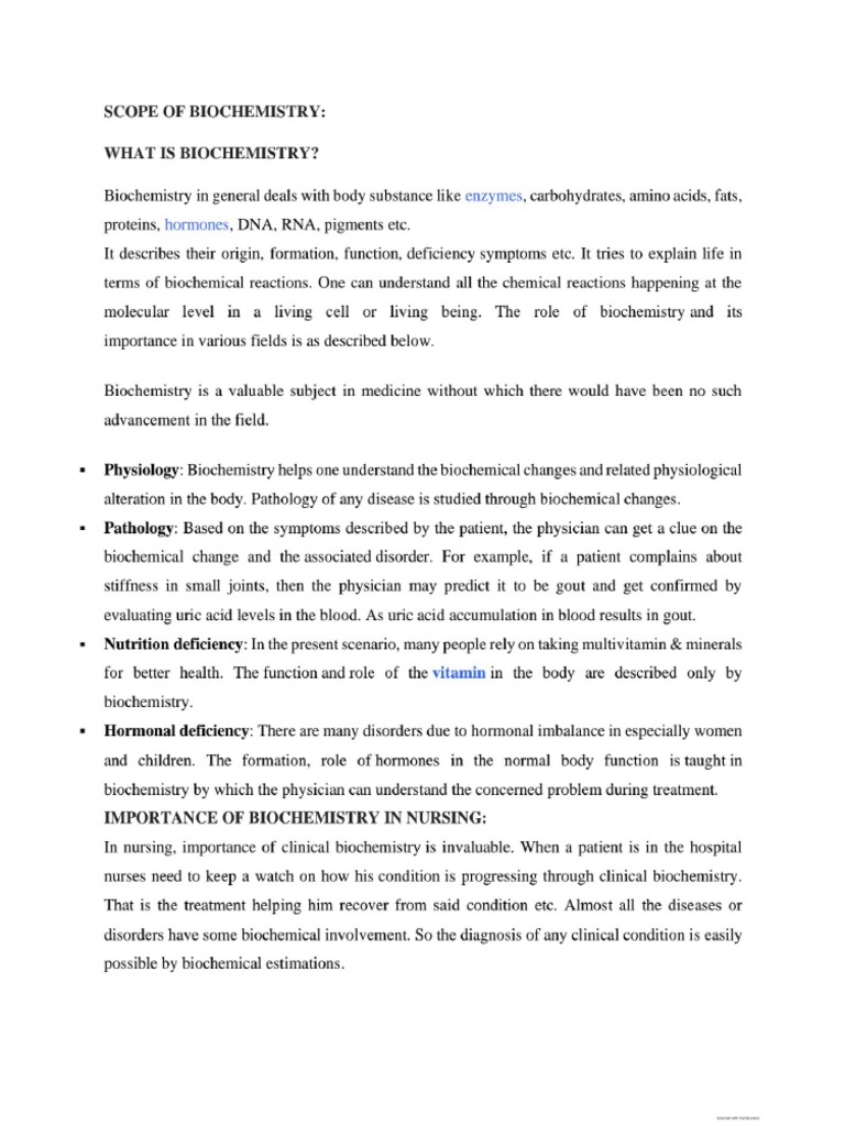 Scope of Biochemistry1 PDF