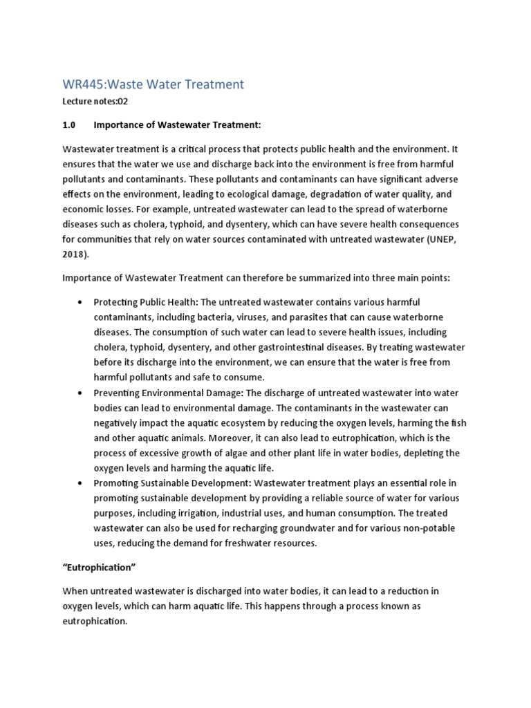 Importance of Wastewater Treatment | PDF | Eutrophication | Sewage ...