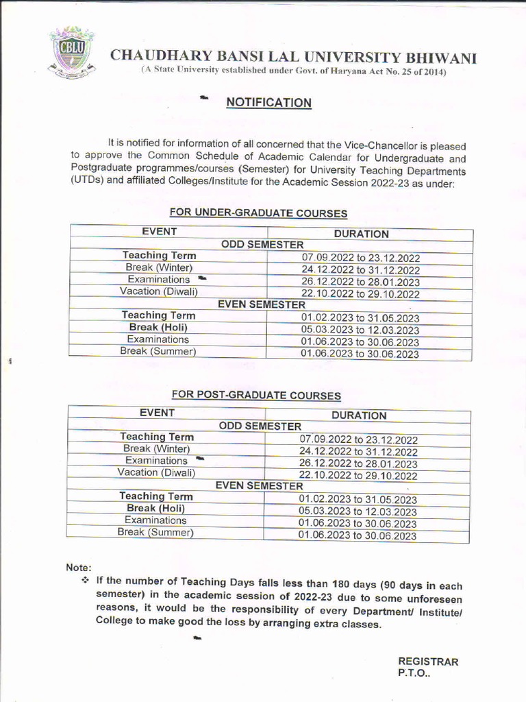 Academic Calendar For UG & PG | PDF