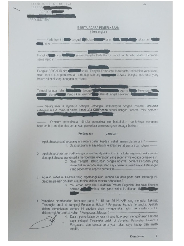 Contoh BAP Tersangka PDF