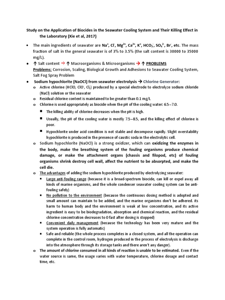 Chlorine Generator Summary PDF Chlorine Cell Membrane