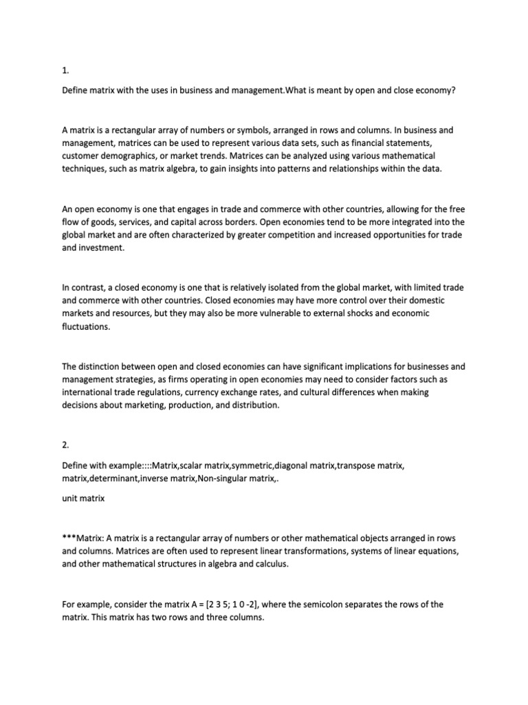Business Matrices and Economic Models | PDF | Input–Output Model ...