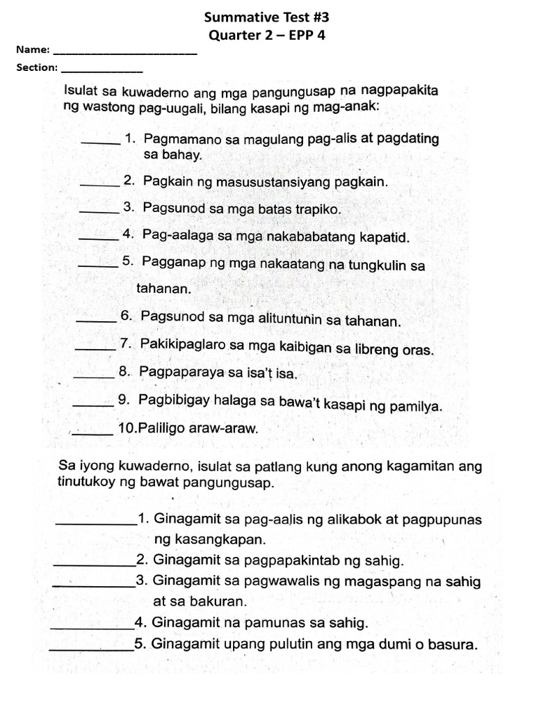 Summative Test for Grade 4 | PDF