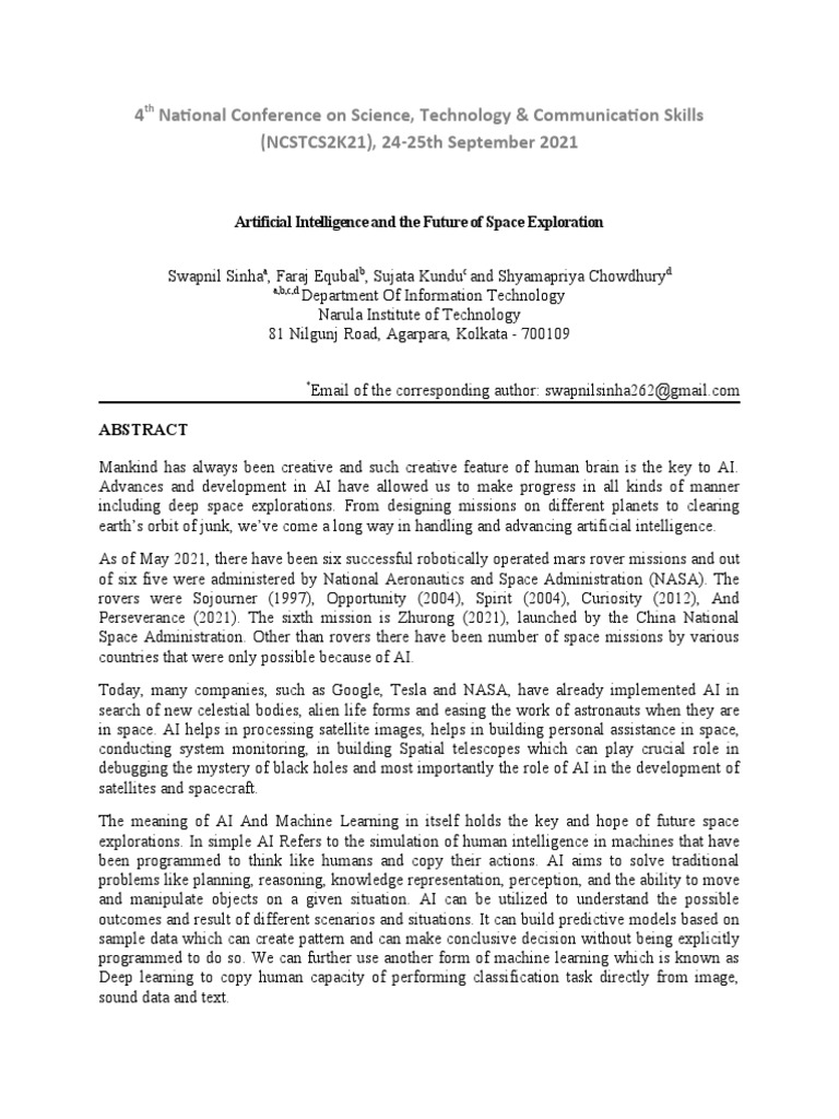 AI's Role in Space Exploration | PDF | Artificial Intelligence ...