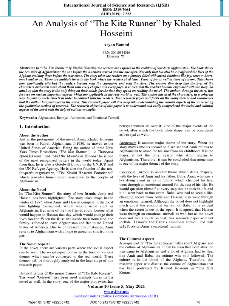 Kite Runner Analysis PDF