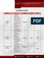 Proposed Calendar of Activities