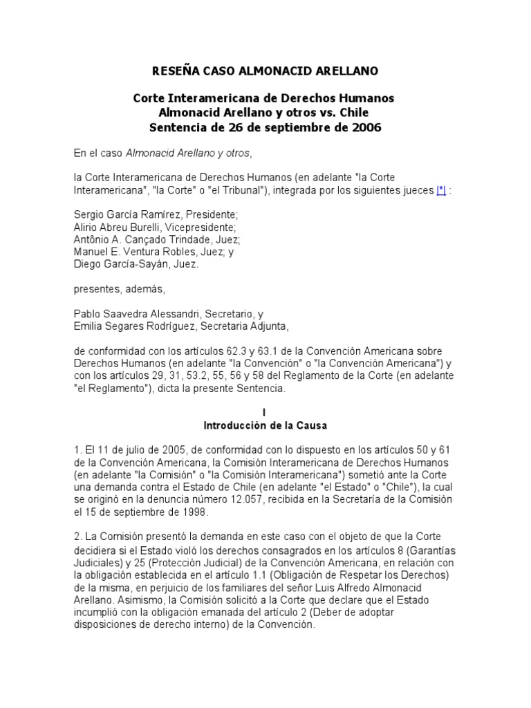 reseña caso Almonacid Arellano PDF Convenio europeo de derechos humanos Crimen y violencia