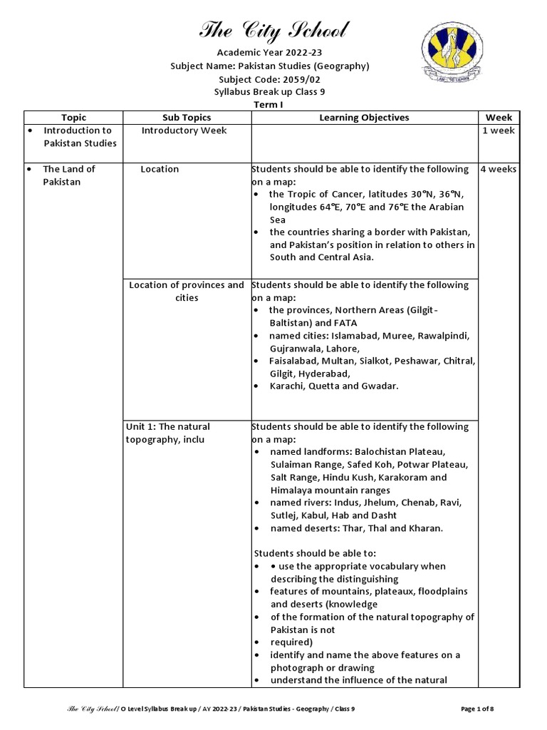 Pakistan studies geography class 9 ay 2022 23 download free pdf