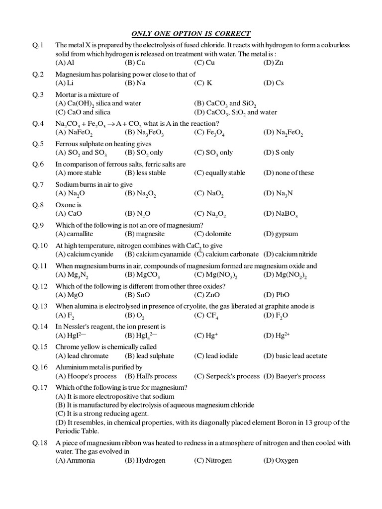 Practice Problems For IITJEE-07 | PDF | Magnesium | Silver
