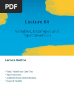 Variables, Datatypes and Typeconversion