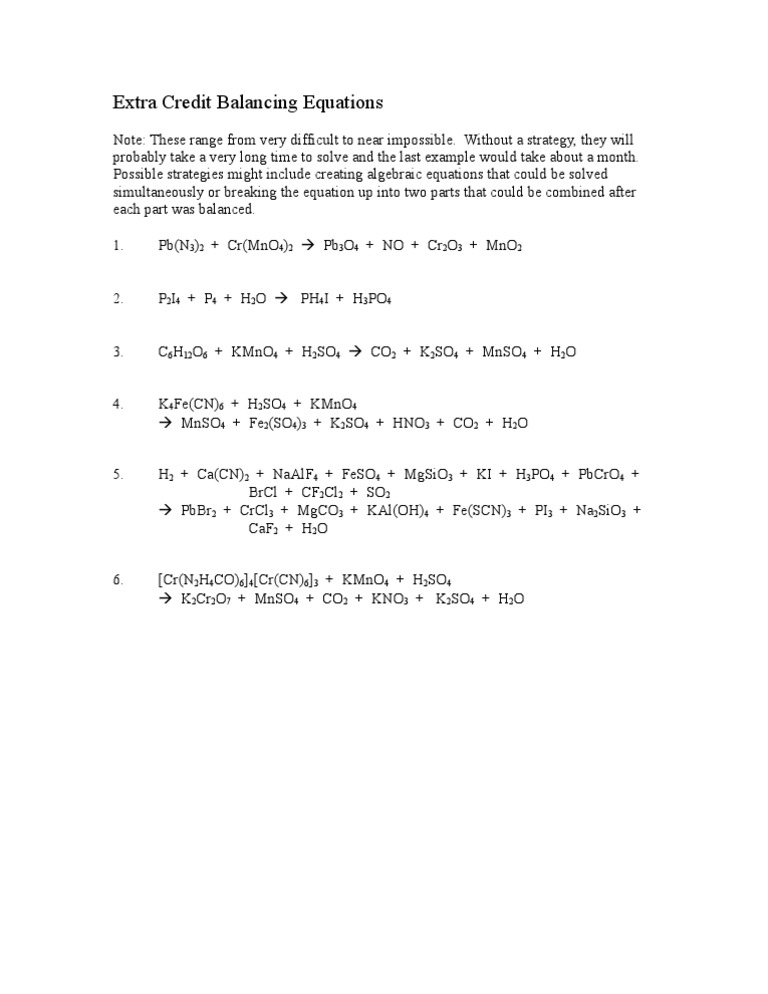Challenging Balancing Equations Guide | PDF | Science & Mathematics