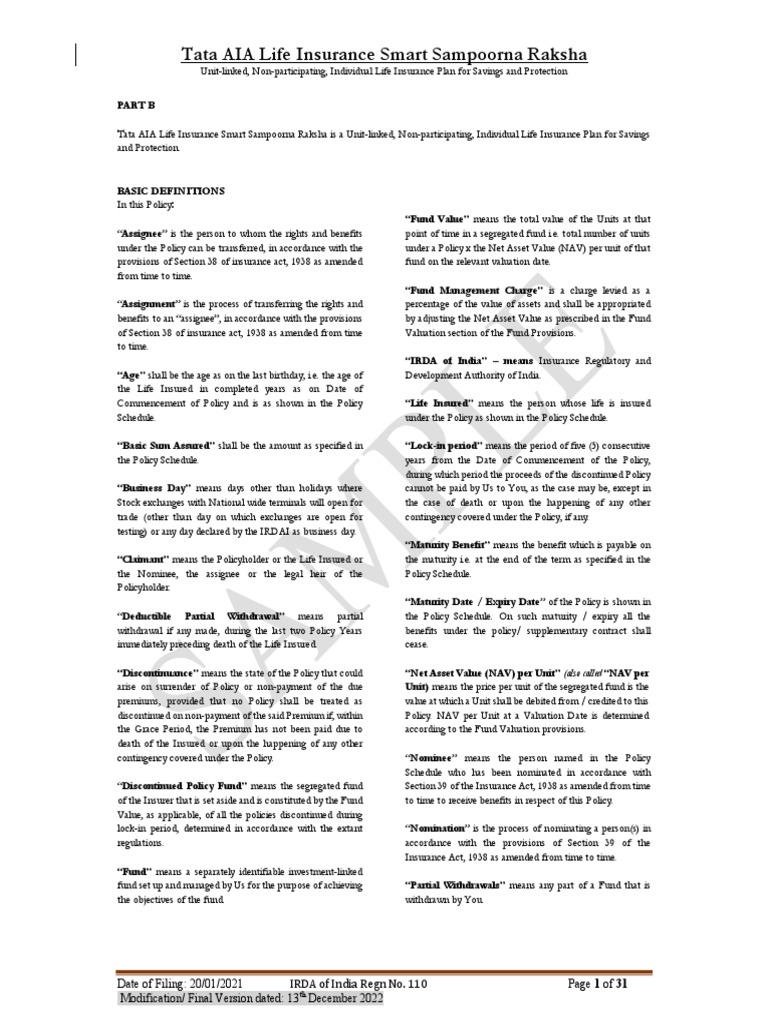 tata-aia-life-insurance-smart-sampoorna-raksha-tandc-pdf-insurance