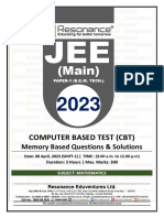 JEE Main 2023 April Session 2 Shift-1 (DT 08-04-2023) Mathematics