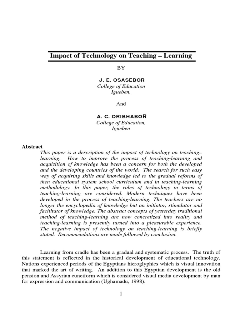 Impact of Technology on Teaching-Learning | PDF | Educational ...