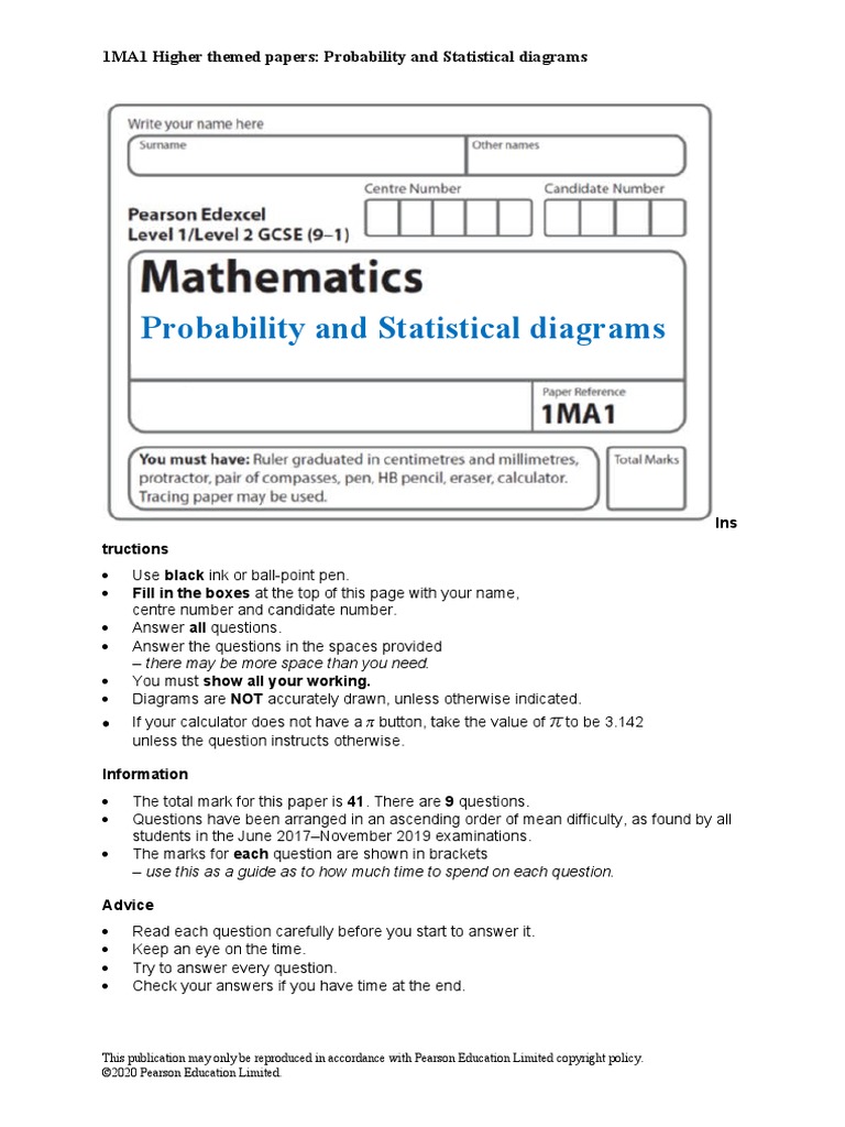 31a Probability and Statistical Diagrams - H - Question Paper | PDF ...