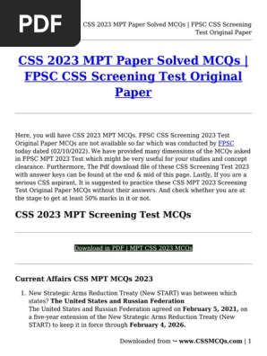 CSS 2023 MPT Paper Solved MCQs _ FPSC CSS Screening Test Original Paper