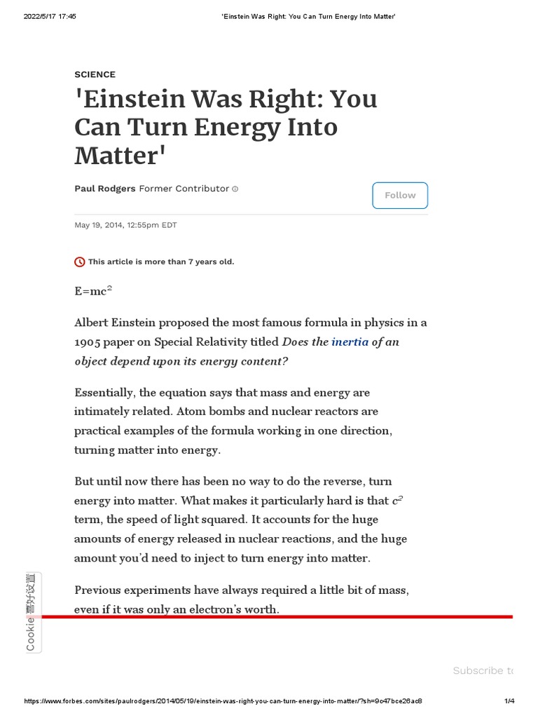 Einstein Was Right You Can Turn Energy Into Matter PDF Matter