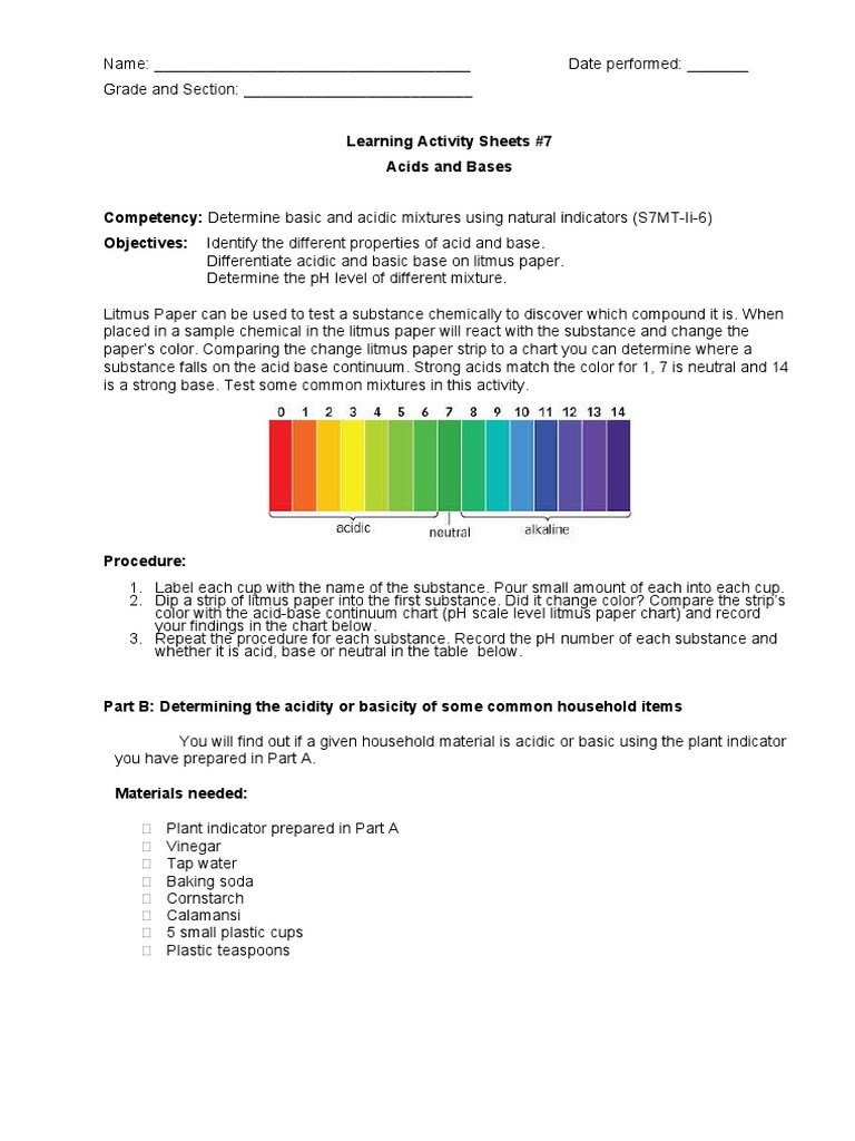 Q1 LAS#7 Acids and Bases | Download Free PDF | Chemical Substances | Acid