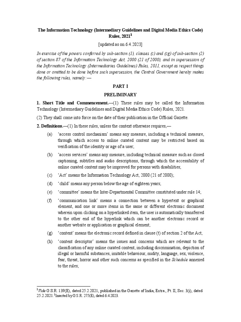Information Technology (Intermediary Guidelines and Digital Media