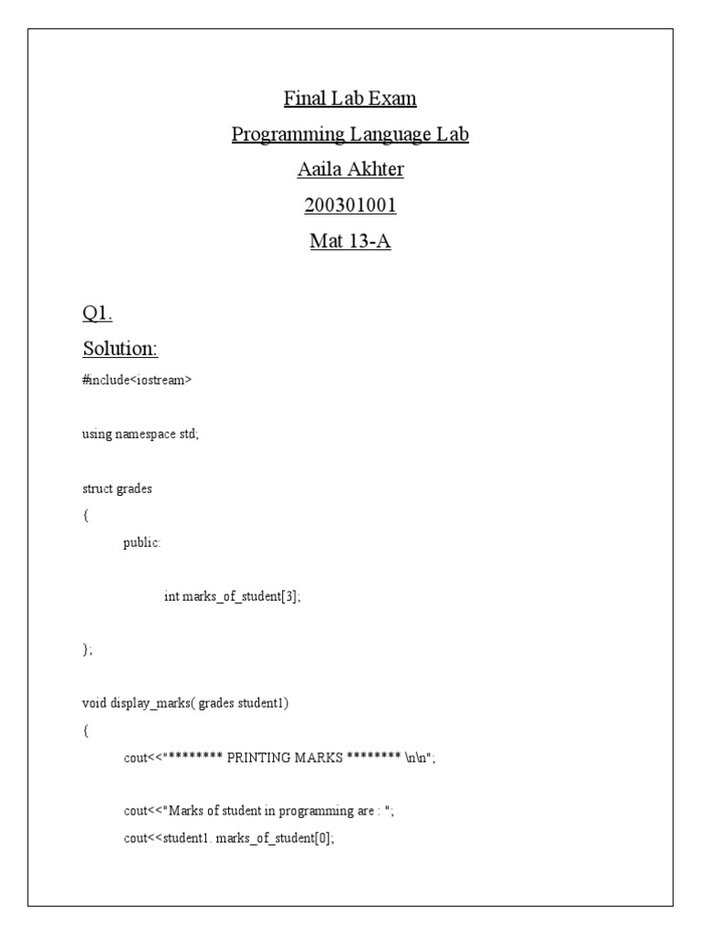 Final Lab Exam-Programming | PDF | Namespace | Models Of Computation