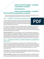 São Tomás de Aquino. Suma teológica - questão 80. As potências apetitivas em geral