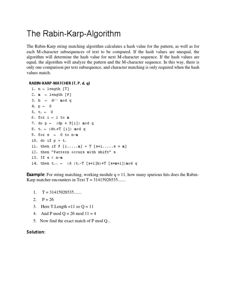 Rabin-Karp String Matching Algorithm Explained | PDF