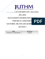 Universiti Tun Hussein Onn Malaysia BPA 20703 Management Information System Individual Assignment Lecturer: Dr. Siti Aisyah Binti Salim Section 1