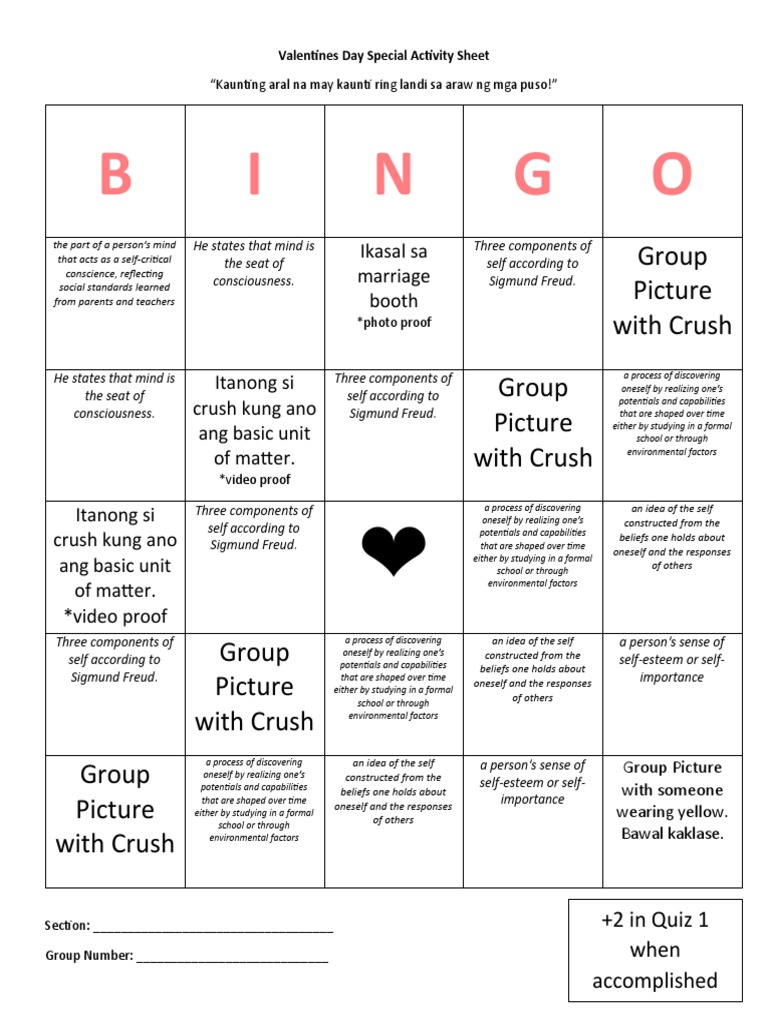 Valentines Day Bingo Sheet | PDF | Self | Self Esteem
