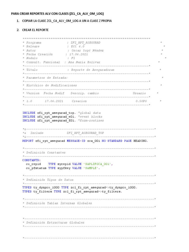 Para Crear Reportes Alv Con Clases (ZCL - Ca - Alv - Om - Log) | PDF ...