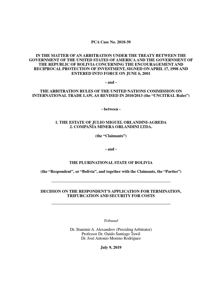 Orlandini V Bolivia PDF Arbitration Will And Testament