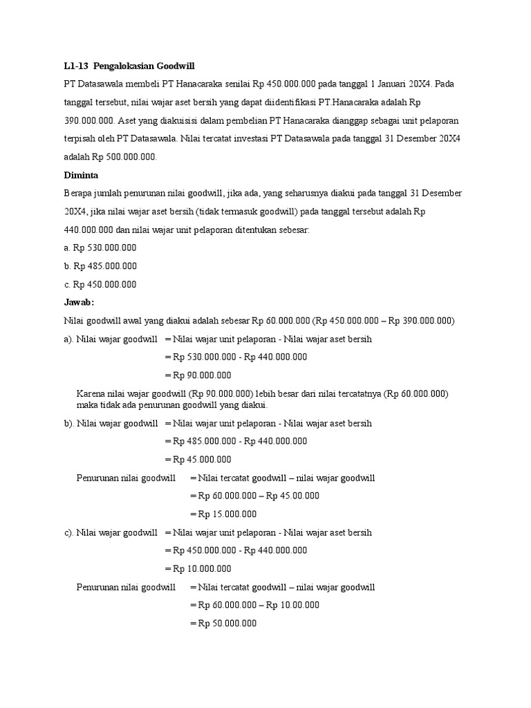 Penghitungan dan Pencatatan Goodwill | PDF