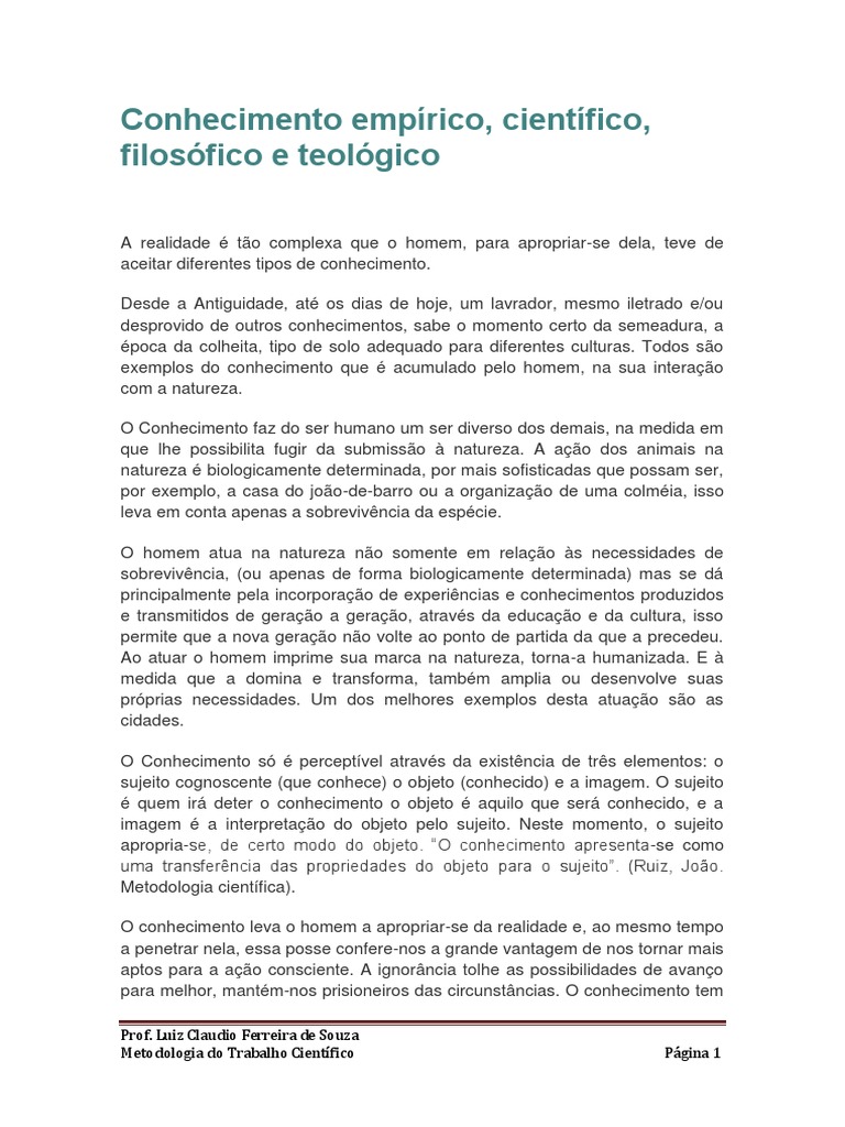 Diferentes tipos de conhecimento: empírico, científico, filosófico e ...