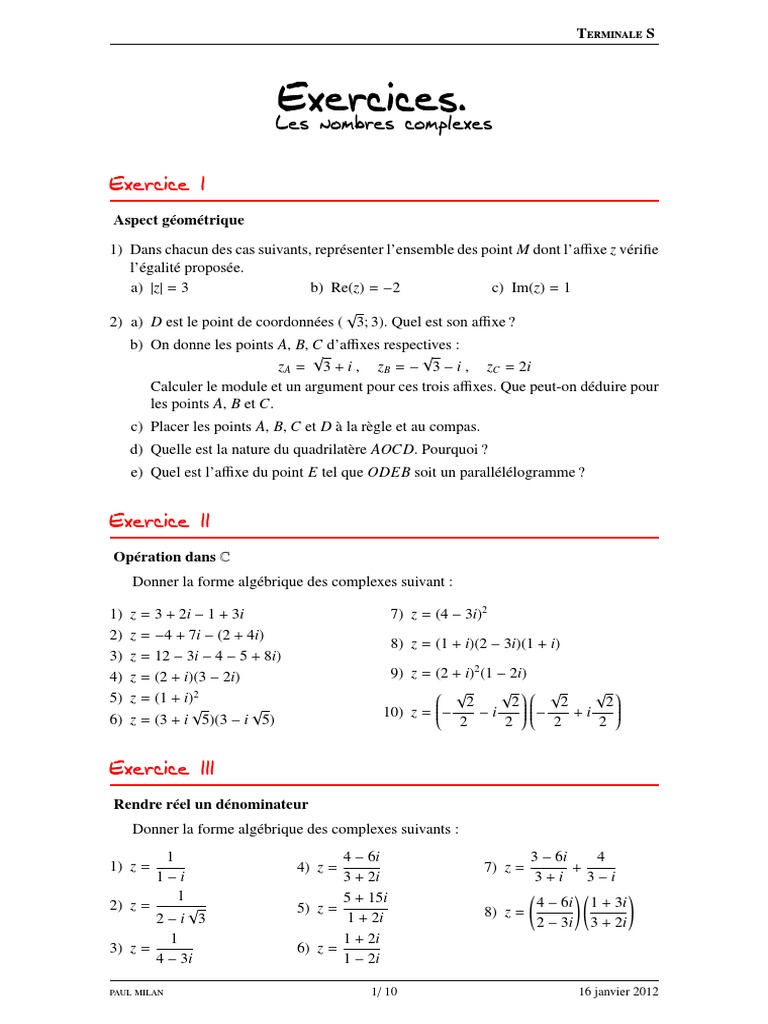 Exercices sur les Nombres Complexes | PDF | Nombre complexe | Pi