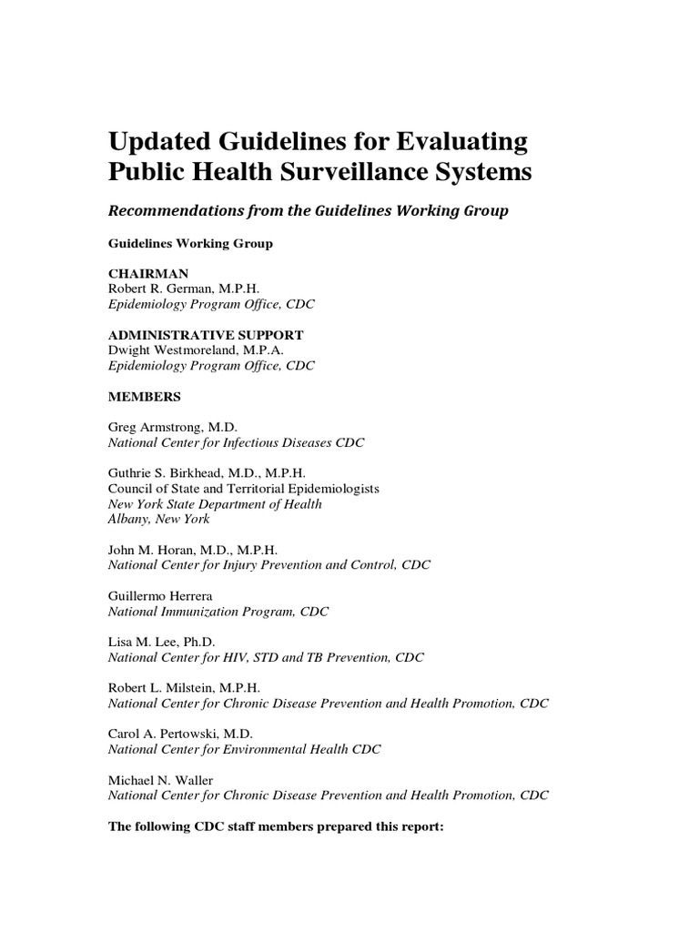 Updated Guidelines For Evaluating Public Health Surveillance Systems