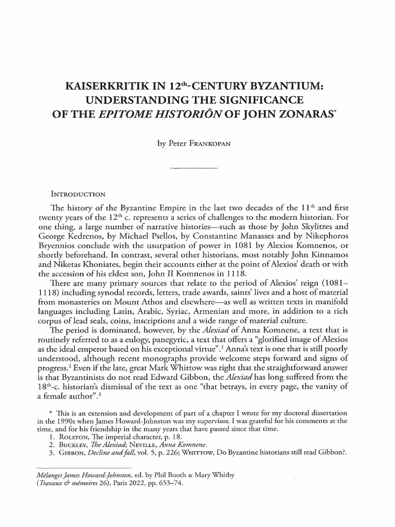 Zonaras' Epitome: Key to Alexios' Reign | PDF | Byzantine Empire