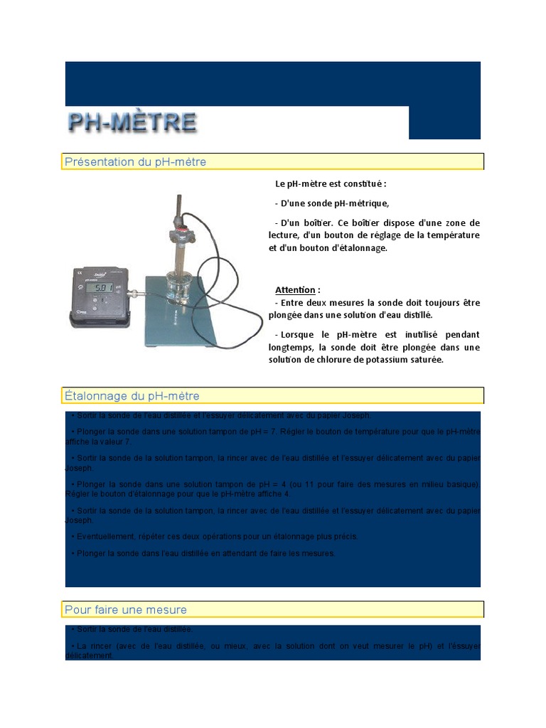 Étalonnage et utilisation du pHmètre PDF — free download