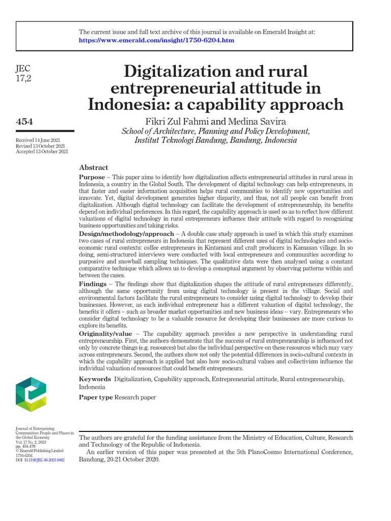 Digitalization And Rural Entrepreneurial Attitude In Indonesia A