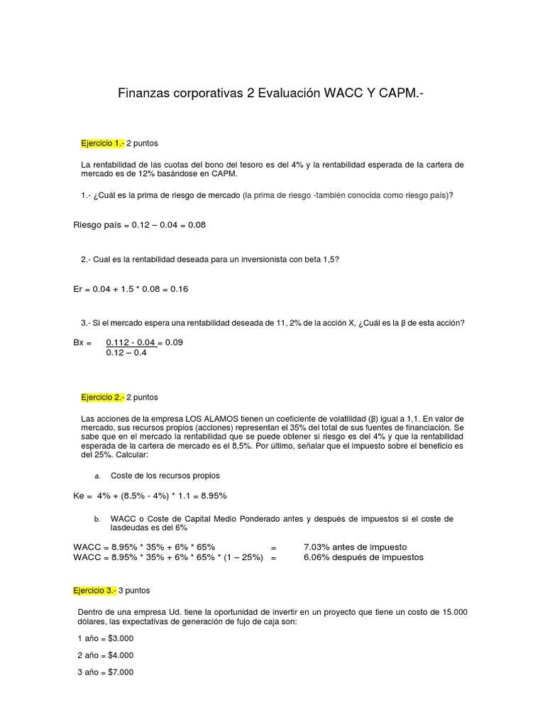 Evaluación de WACC y CAPM en Finanzas | PDF | Flujo de caja descontado ...