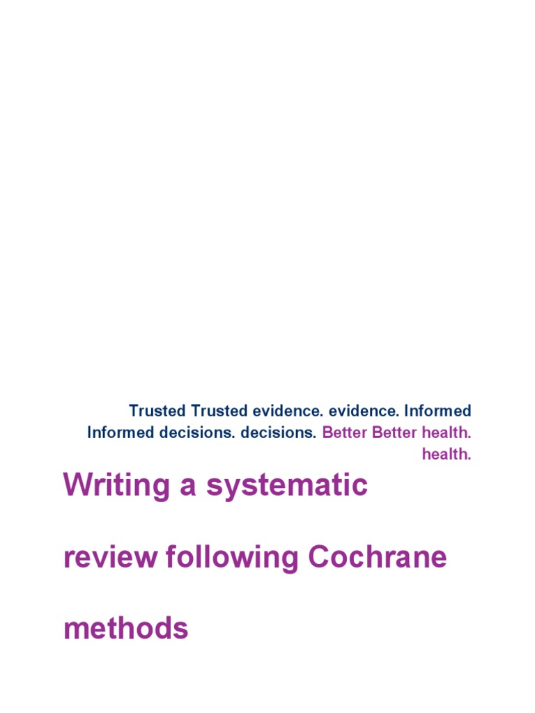 L1. Writing a systematic review following Cochrane methods PDF