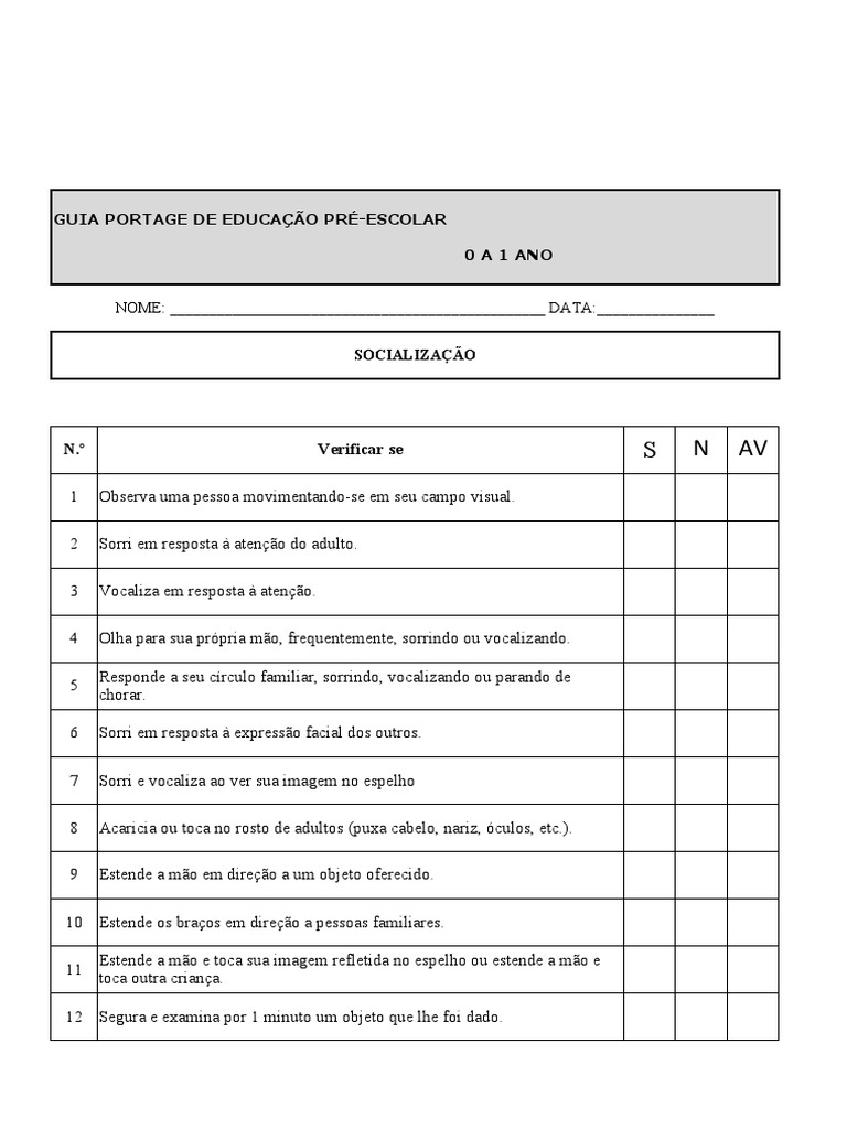 PORTAGE 0 A 1 ANO (1) Esc | PDF | Artes Linguísticas e Disciplina