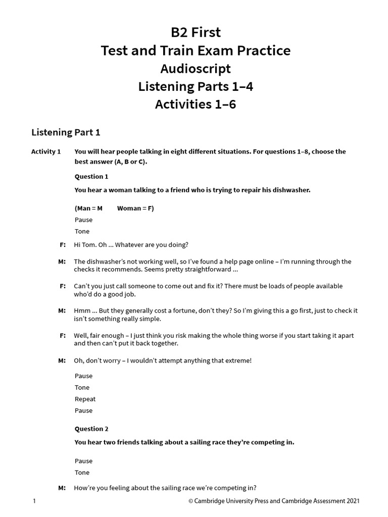 Test & Train Self-Study B2 First Audioscript | PDF | Language Arts ...