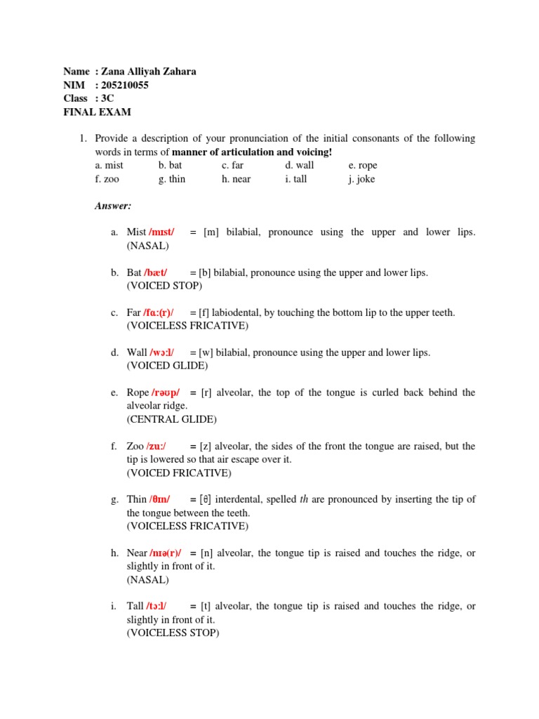 Final Exam Zana 3C | PDF | Human Voice | Human Communication