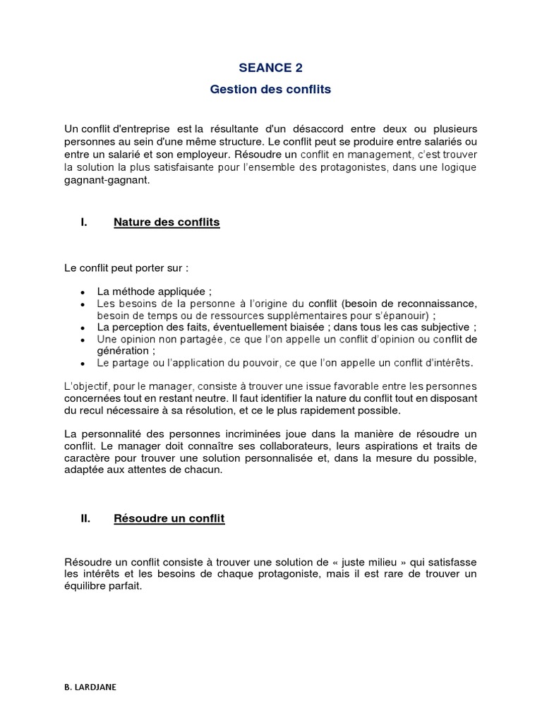 Gestion des conflits salarié-employeur | PDF | Résolution de conflit
