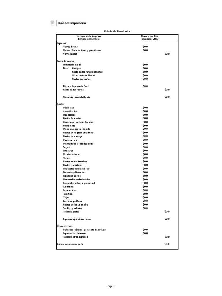 Formato de Estado de Resultados en PDF | PDF | Estado de resultados ...